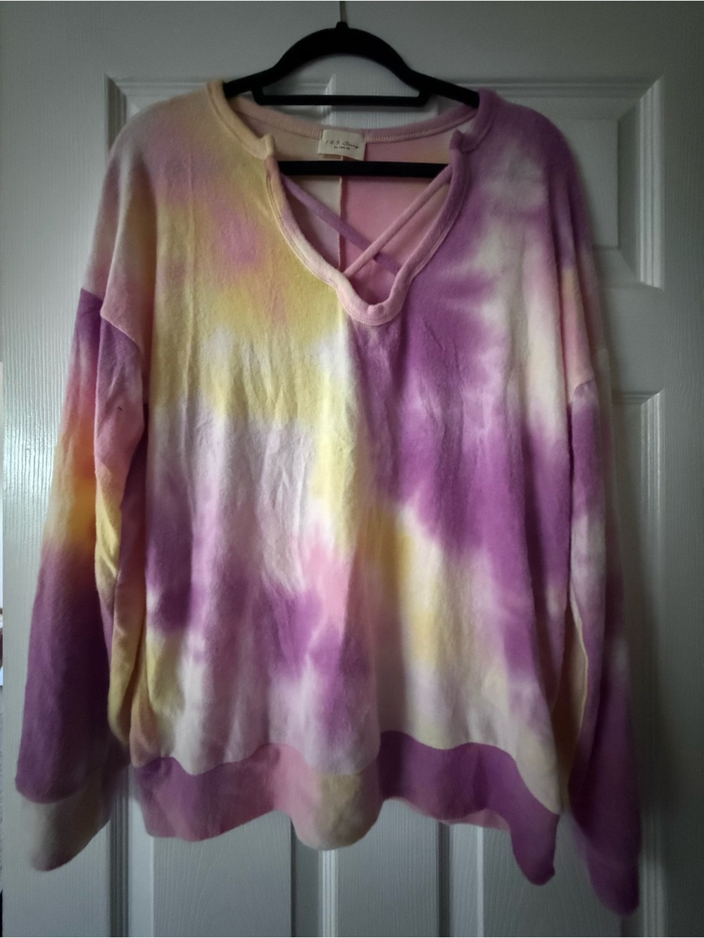 1.4.3. Story by Line Up Purple & Yellow Tie-Dye V-Neck Pullover